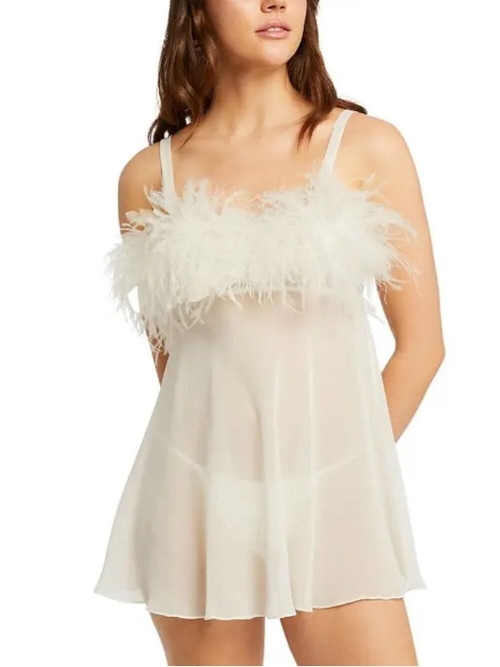 NWT Rya Collection Amalfi Feathered Babydoll Set Ivory Sheer Lingerie MSRP $160